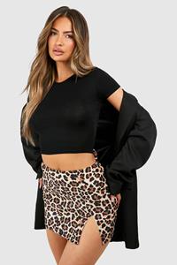 Boohoo Luipaardprint Mini Rokje Met Split, Leopard