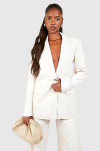 Boohoo Mock Horn Relaxed Fit Blazer, Stone