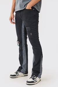 Boohoo Slim Fit Flared Jeans Met Versleten Panelen, Washed Black