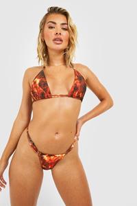 Boohoo Driehoekige Monochrome Tie Dye Tanga Bikini Set Met Dubbele Bandjes, Burnt Orange