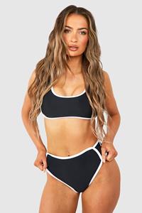 Boohoo Contrast Binding High Waisted Bikini Set, Black