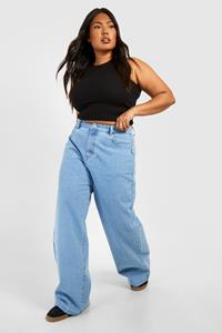 Boohoo Plus Wide Leg Jeans Met Hoge Taille, Light Blue