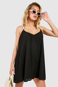 Boohoo Crinkle Shell Straps Beach Mini Dress, Black