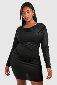 Boohoo Plus Strakke Mini Jurk Met Waterval Hals, Black