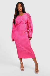 Boohoo Plus Wide Plisse Batwing Midaxi Column Dress, Pink