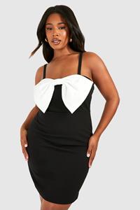Boohoo Plus Mini Jurk Met Strik, Black