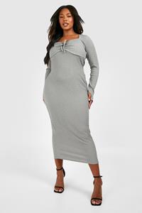 Boohoo Plus Textured Tie Detail Column Midaxi Dress, Grey