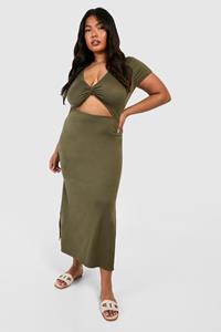 Boohoo Plus Super Soft Jersey Twist Front Midaxi Dress, Khaki