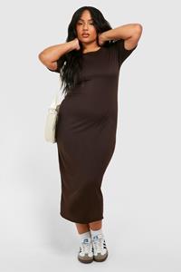 Boohoo Plus Super Zachte Jersey Jurk Met Geplooide Mouwen, Chocolate