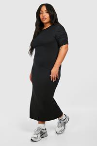 Boohoo Plus Super Zachte Jersey Jurk Met Geplooide Mouwen, Black
