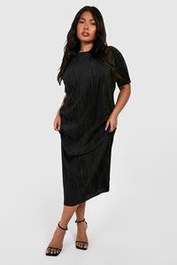 Boohoo Plus Plisse Midaxi Column T-Shirt Dress, Black
