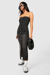 Boohoo Petite Bruine Vintage Wash Midaxi Spijkerjurk, Brown