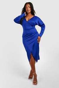 Boohoo Plus Scuba Midaxi Wikkel Jurk, Cobalt