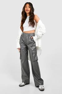 Boohoo Nepleren Cargo Broek Met Zak Detail En Rechte Pijpen, Grey