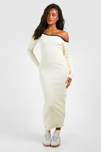 Boohoo Contrast Binding Assymetric Midaxi Dress, Cream