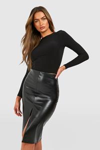 Boohoo Leather Look Split Midi Skirt, Black