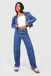 Boohoo Petite Basic Boyfriend Jeans, Mid Blue