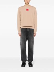 HUGO Katoenen sweater met logopatch en ronde hals - Bruin