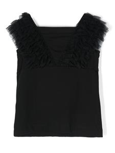 Monnalisa Tanktop met ruches en logoplakkaat - Zwart