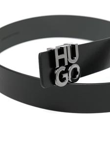 HUGO Leren riem met logoplakkaat - Zwart