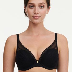 Chantelle - Beugel Plunge BH - Norah Chic - Kanten beugel bh met goede ondersteuning - Stevige zwarte bh met uitneembare pads - Decollete bh