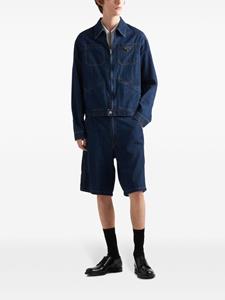 Prada Denim bermuda shorts met logoplakkaat - Blauw