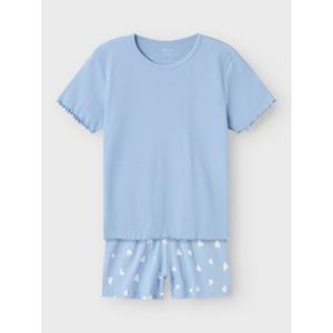 Name it meisjes pyjama set - hartjesprint - blauwe meisjes shortama