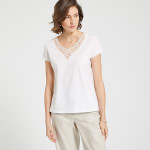 ANNE WEYBURN T-shirt met V-hals, guipure detail, korte mouwen