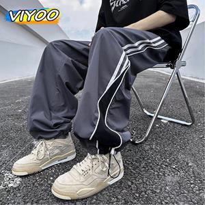 VIYOO Amerikaanse stijl heren jogger gestreepte zomerkleding Techwear brede cargobroek broek y2k streetwear joggingbroek Koreaanse mode