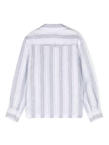 brunellocucinellikids Brunello Cucinelli Kids Gestreept linnnen shirt met kraagcamp - Grijs