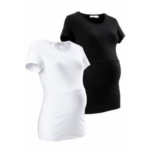 Neun Monate Zwangerschapsshirt 2-pack T-shirts voor zwangerschap en borstvoeding korte mouwen, figuurvolgende pasvorm, effen, ronde hals (set, 2-delig)