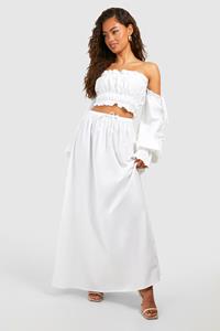 Boohoo Lange Poplin Maxi Rok, Ivory