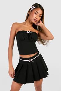 Boohoo Pleated Bow Detail Micro Mini Skirt, Black