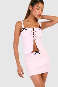 Boohoo Low Rise Bow Detail Mini Skirt, Ballerina Pink