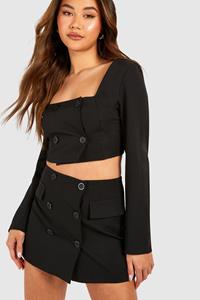 Boohoo Wikkel Mini Rokje Met Knoop Detail, Black