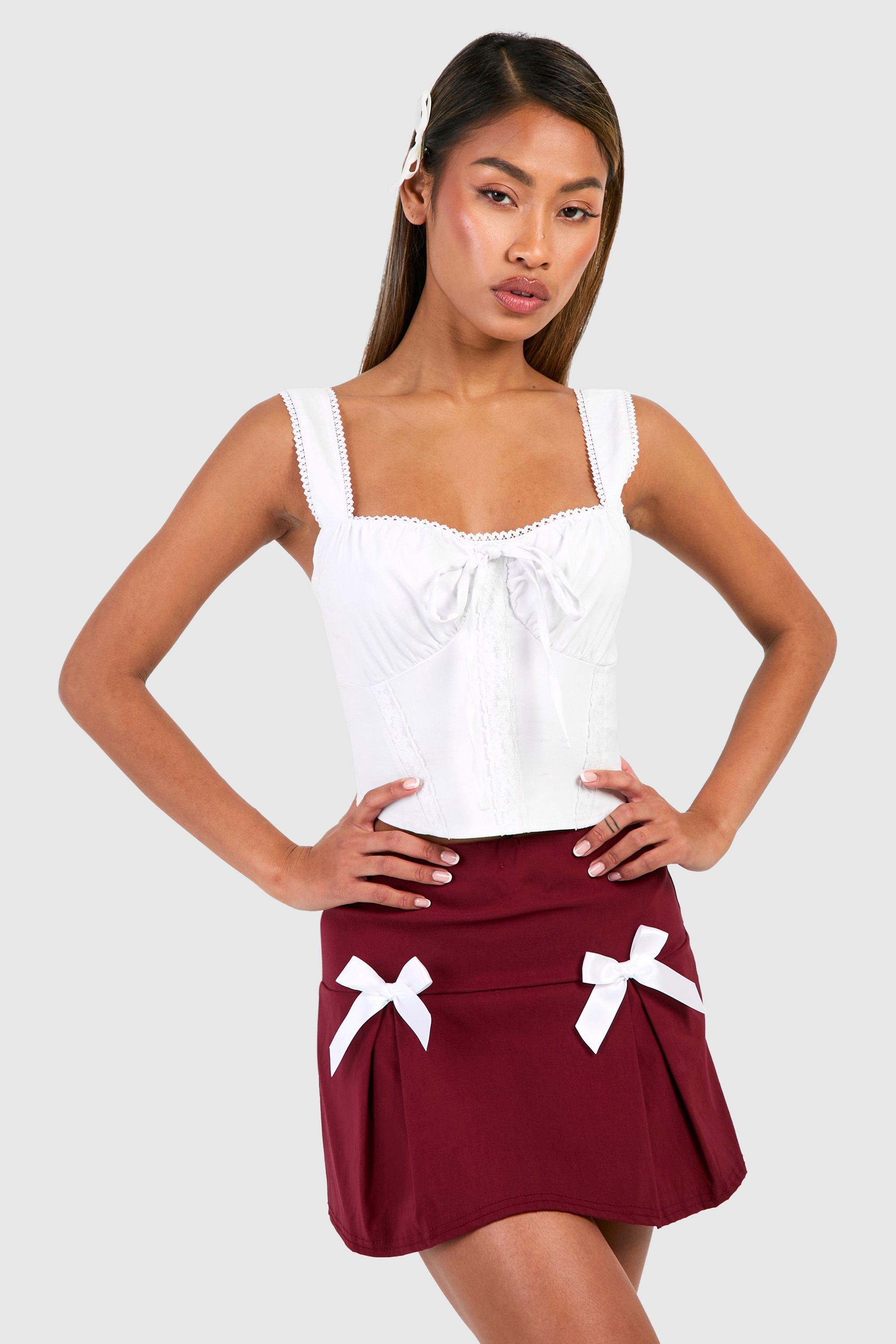 Boohoo Ribbon Bow Micro Mini Skirt, Cherry