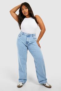 Boohoo Plus Licht Acid Wash Gebleekte Boyfriend Jeans, Acid Wash Light Blue