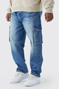 Boohoo Plus Straight Rigid Cargo Jeans, Mid Blue
