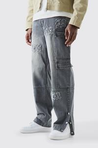 Boohoo Onbewerkte Baggy Bm Cargo Jeans Met Zakken In Grijze, Grey