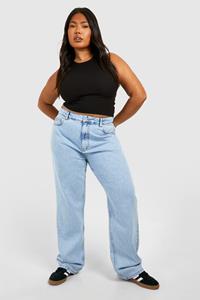 Boohoo Plus Licht Acid Wash Gebleekte Jeans Met Rechte Pijpen, Acid Wash Light Blue
