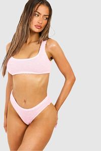Boohoo Premium Crinkle Scoop Bikini Top, Pastel Pink