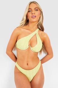 Boohoo Textured One Shoulder Underwired Bikini Top, Lime