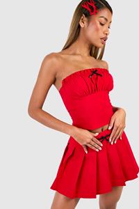 Boohoo Ruched Bust Bow Detail Bandeau, Cherry