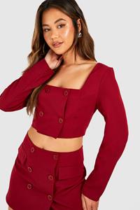 Crop Top Met Vierkante Hals En Knoop Detail, Cherry