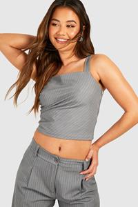 Boohoo Top Met Krijtstrepen, Gedrapeerde Schouders En Vierkante Hals, Grey
