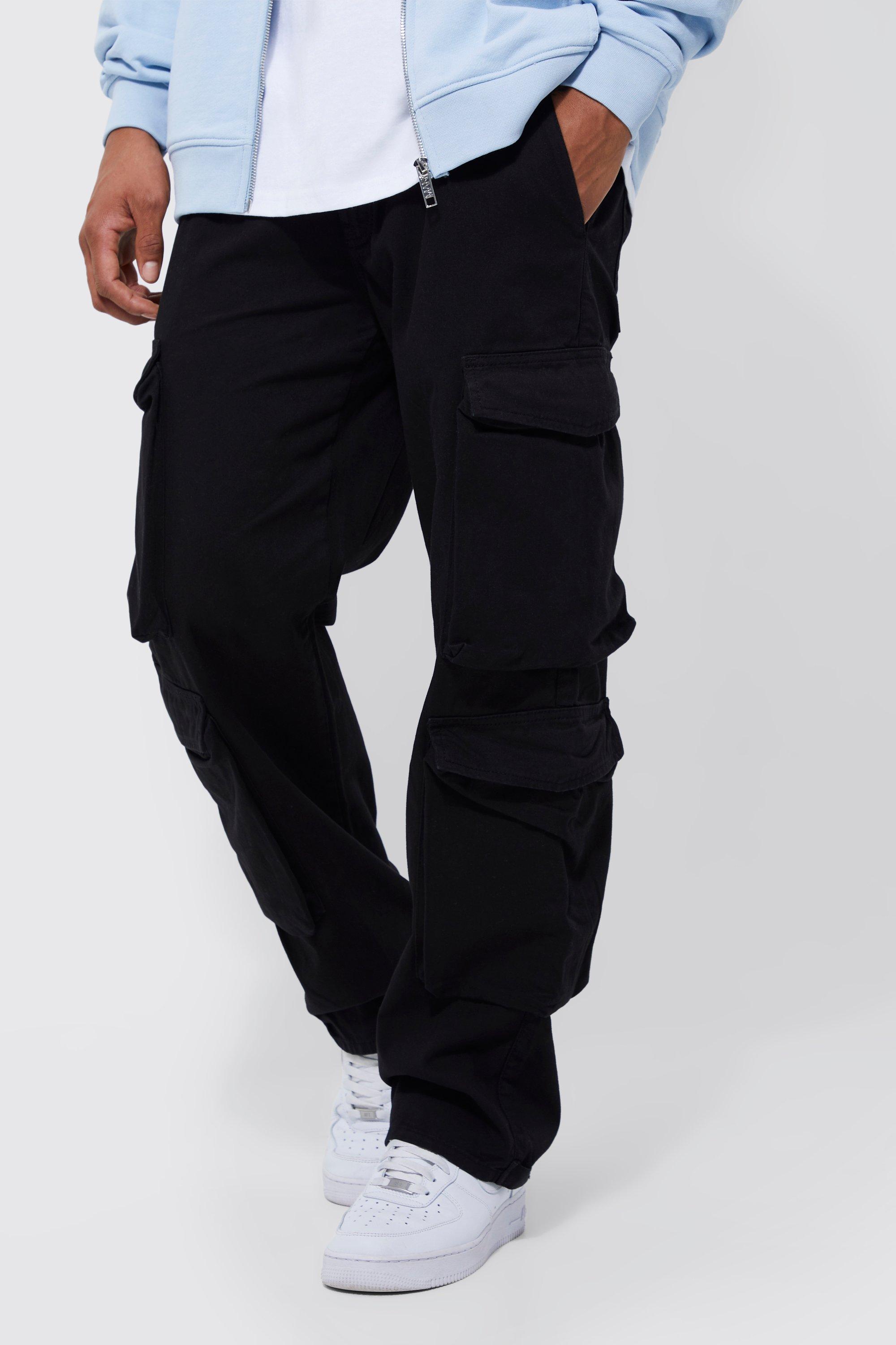 Boohoo Baggy Keperstof 3D Cargo Broek Met Tailleband En Perzikhuid, Black