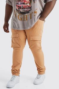 Boohoo Plus Stacked Skinny Fit Cargo Broek Met Rits En Taille Taille, Orange