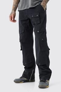 Boohoo Tall Baggy Keperstof Cargo Broek, Black