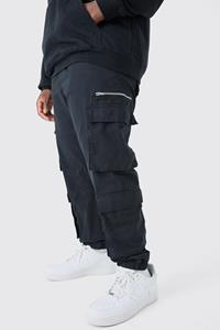 Boohoo Plus Slim Fit Cargo Broek Met Touwtjes, Black