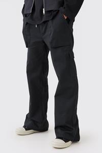 Boohoo Flared Cargo Broek Met Elastische Taille En Rits, Black